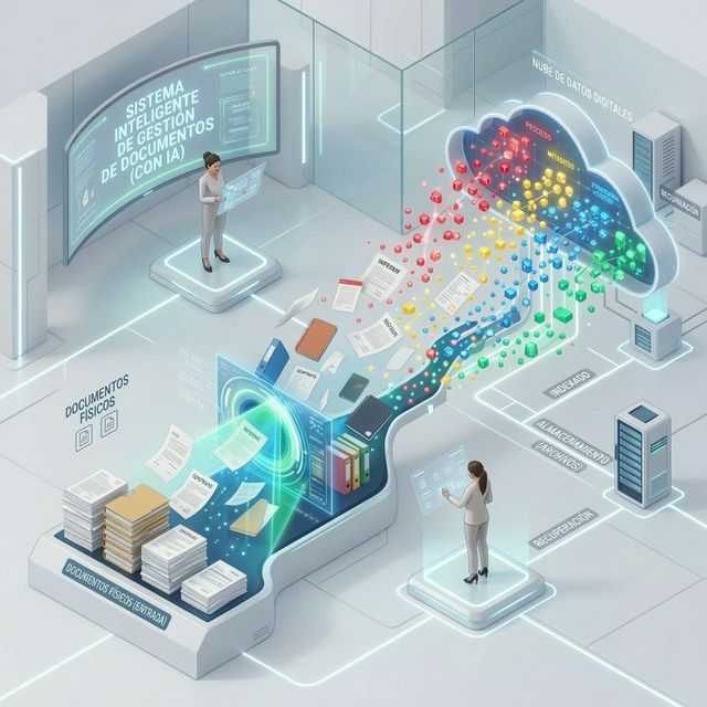 Document Management System futurista con IA y nodos de extracción de eDoc