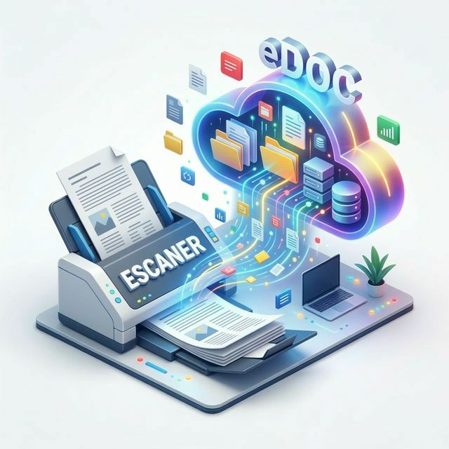Ilustración 3D de escaner físico a la nube de eDoc