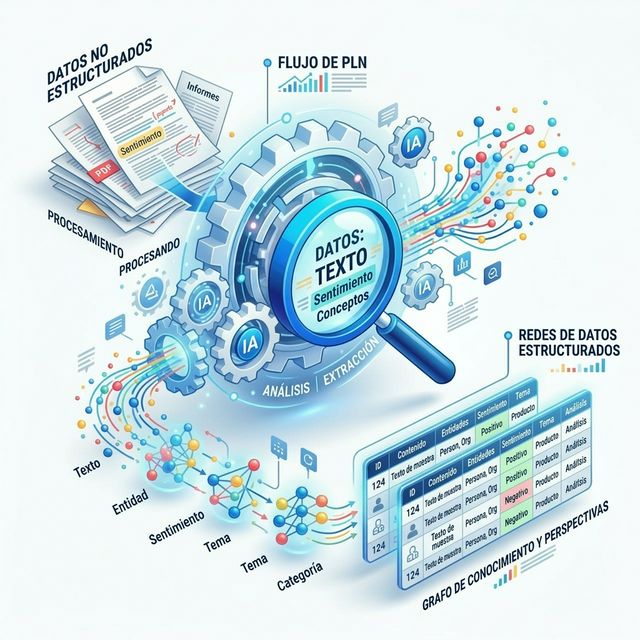Ilustración 3D de minería de texto y NLP